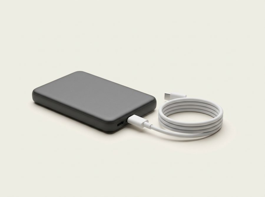 Batterie externe gris foncé avec câble USB-C