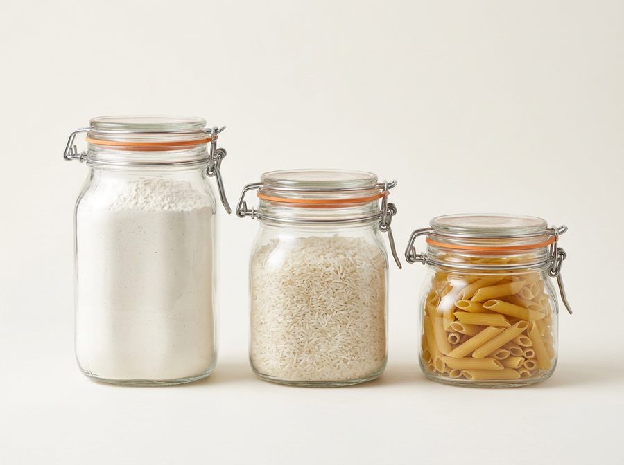 Trois bocaux en verre à fermeture hermétique
