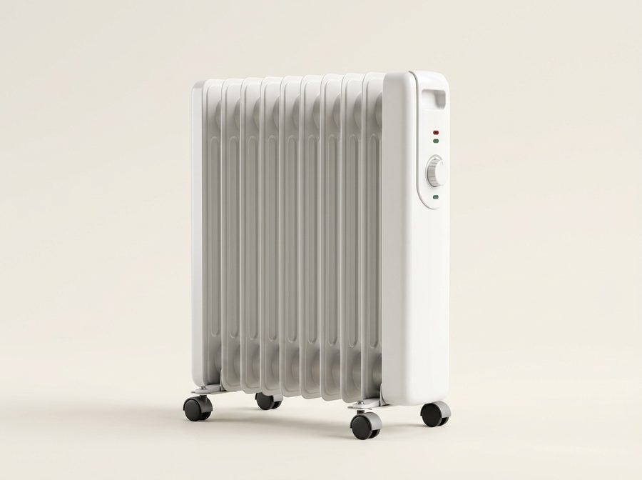 Radiateur à bain d’huile blanc sur roulettes
